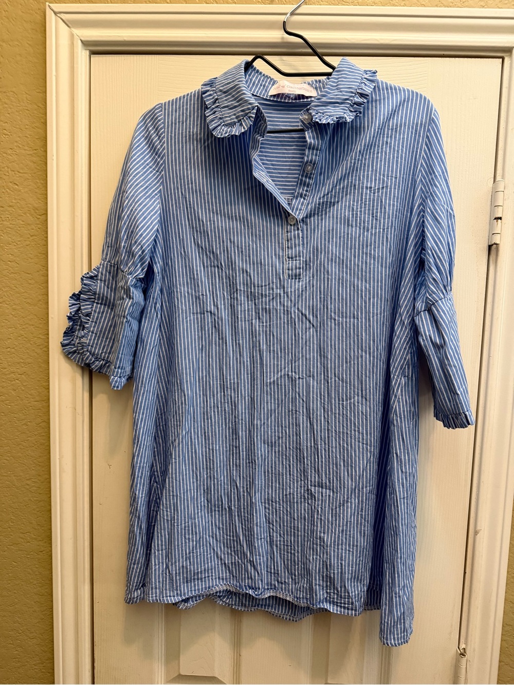 Striped Blue and White Button-Front Tunic by Pomp and Circumstance